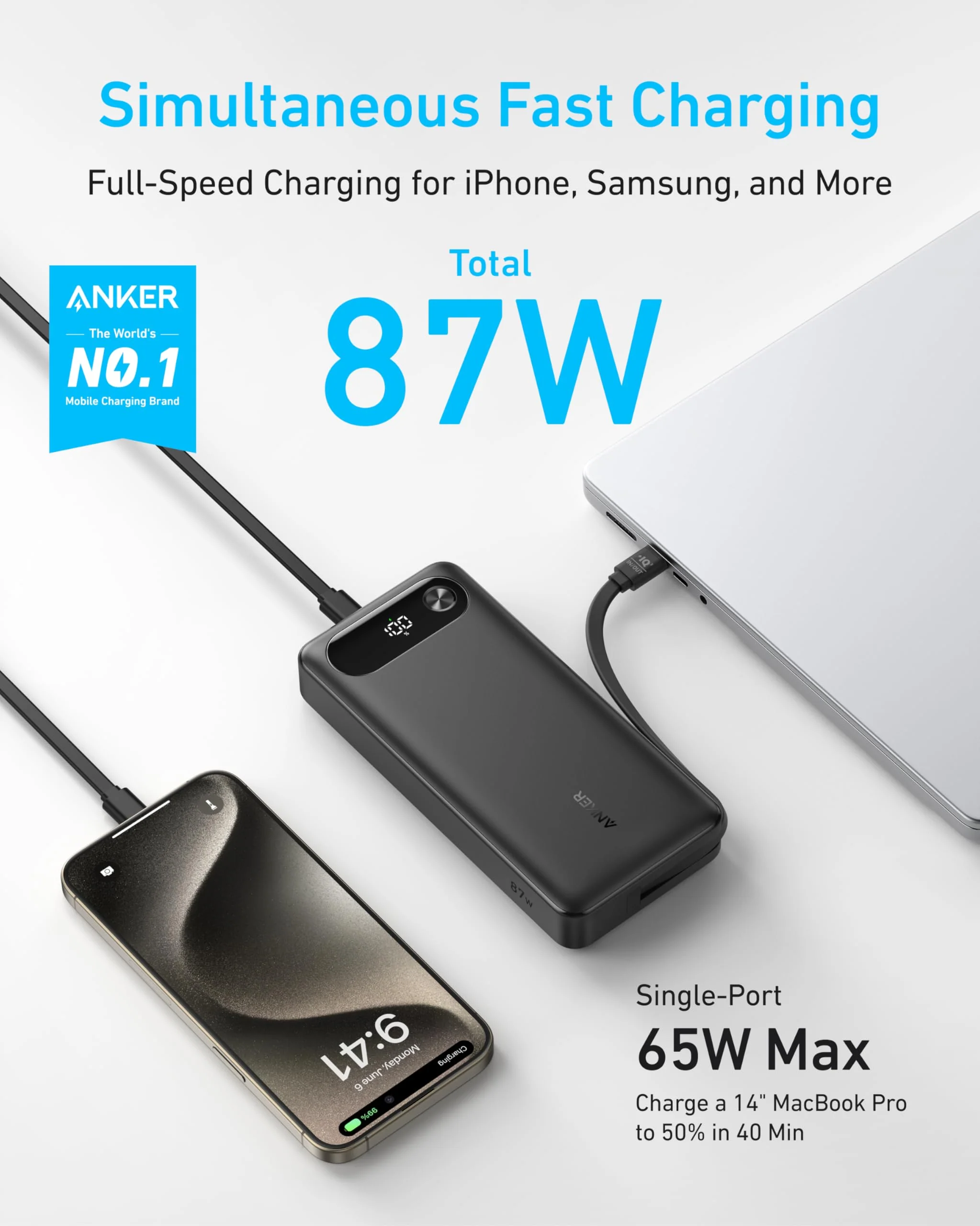 Anker Power Bank (20K, 87W, Built-In USB-C Cable) - Image 9