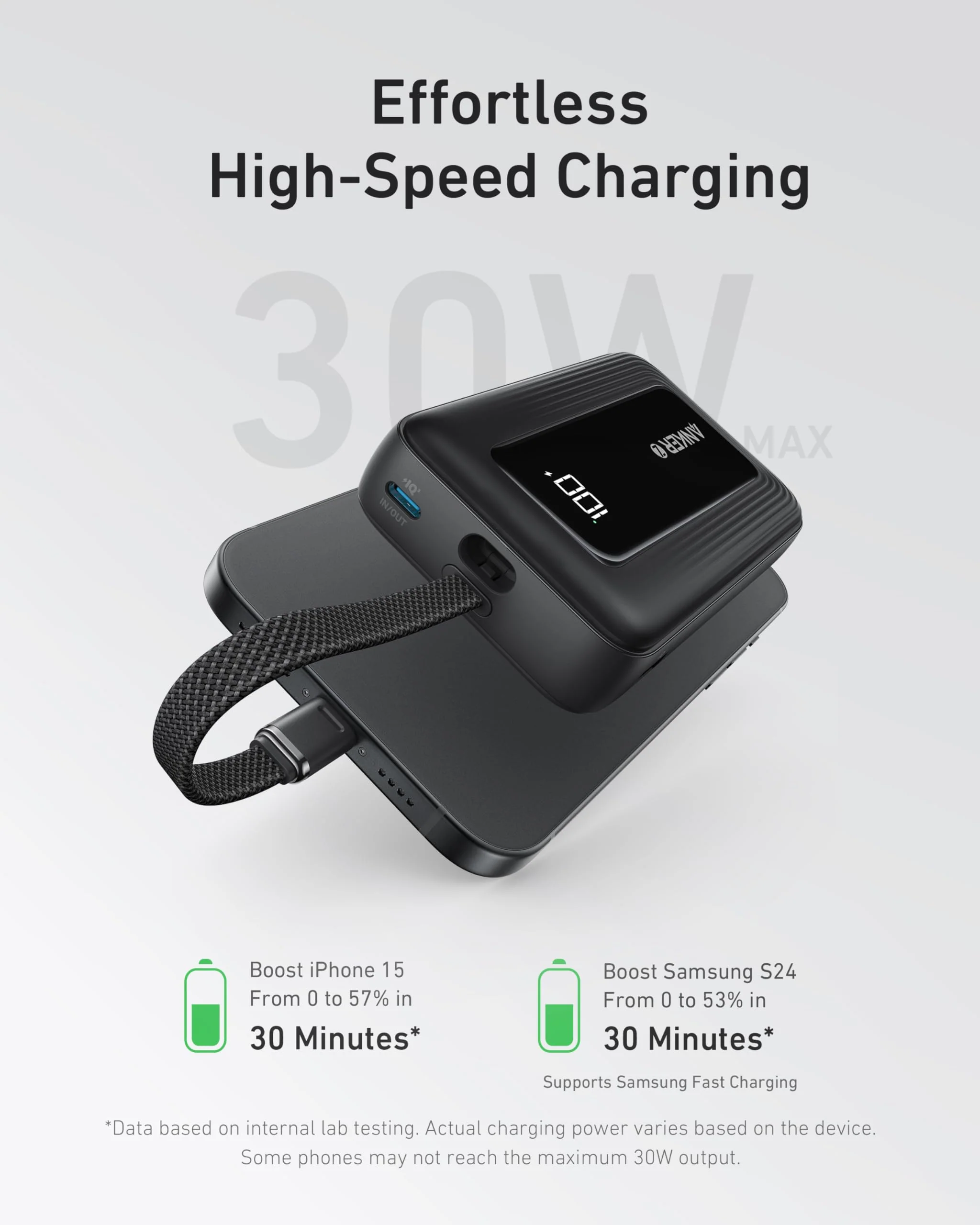 Anker Zolo Power Bank (10K, 30W) with a 5.4-inch (13.7 cm) built-in USB-C cable - Image 2