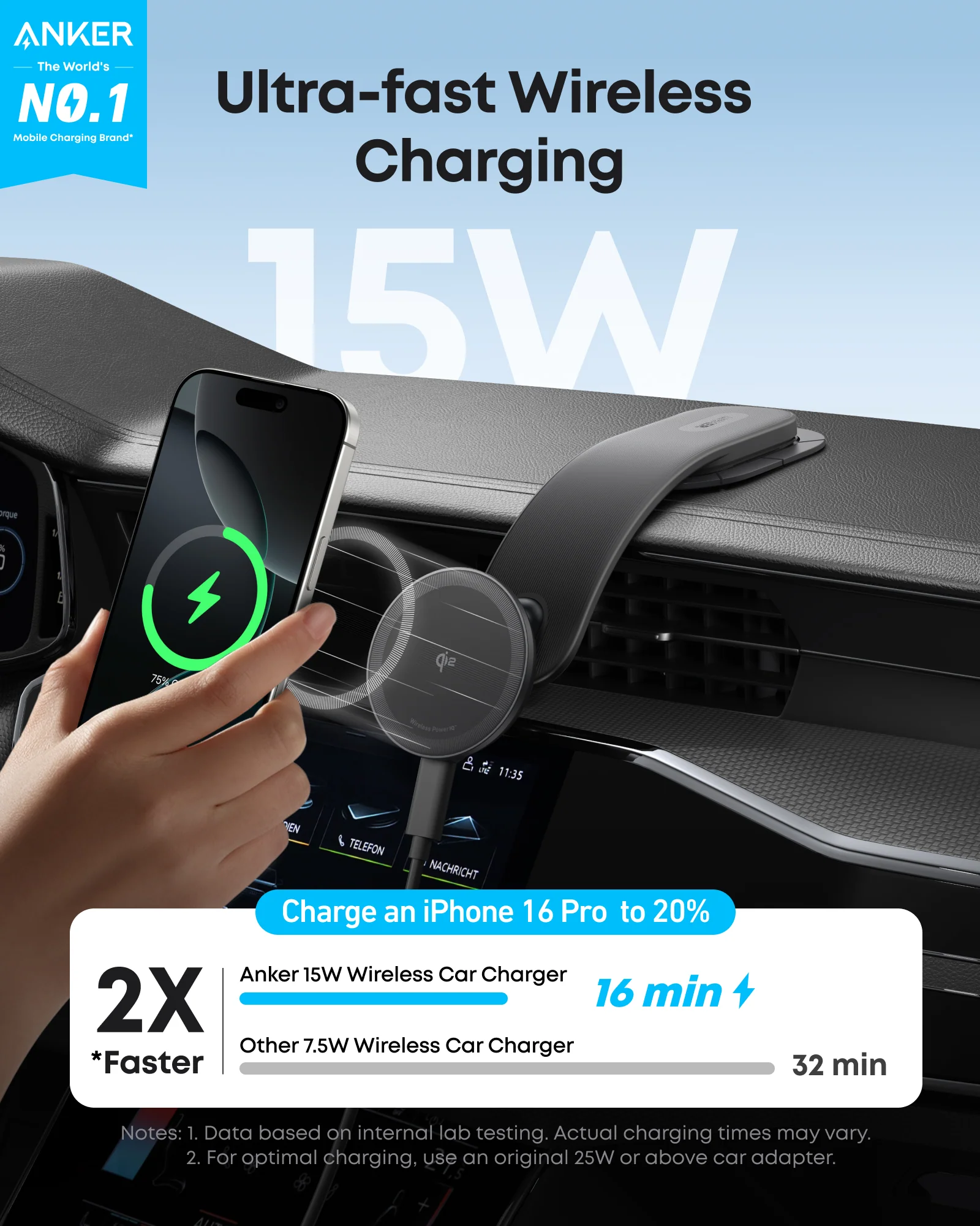 Anker Nano Wireless Car Charger (Magnetic, Detachable Pad) - Image 2
