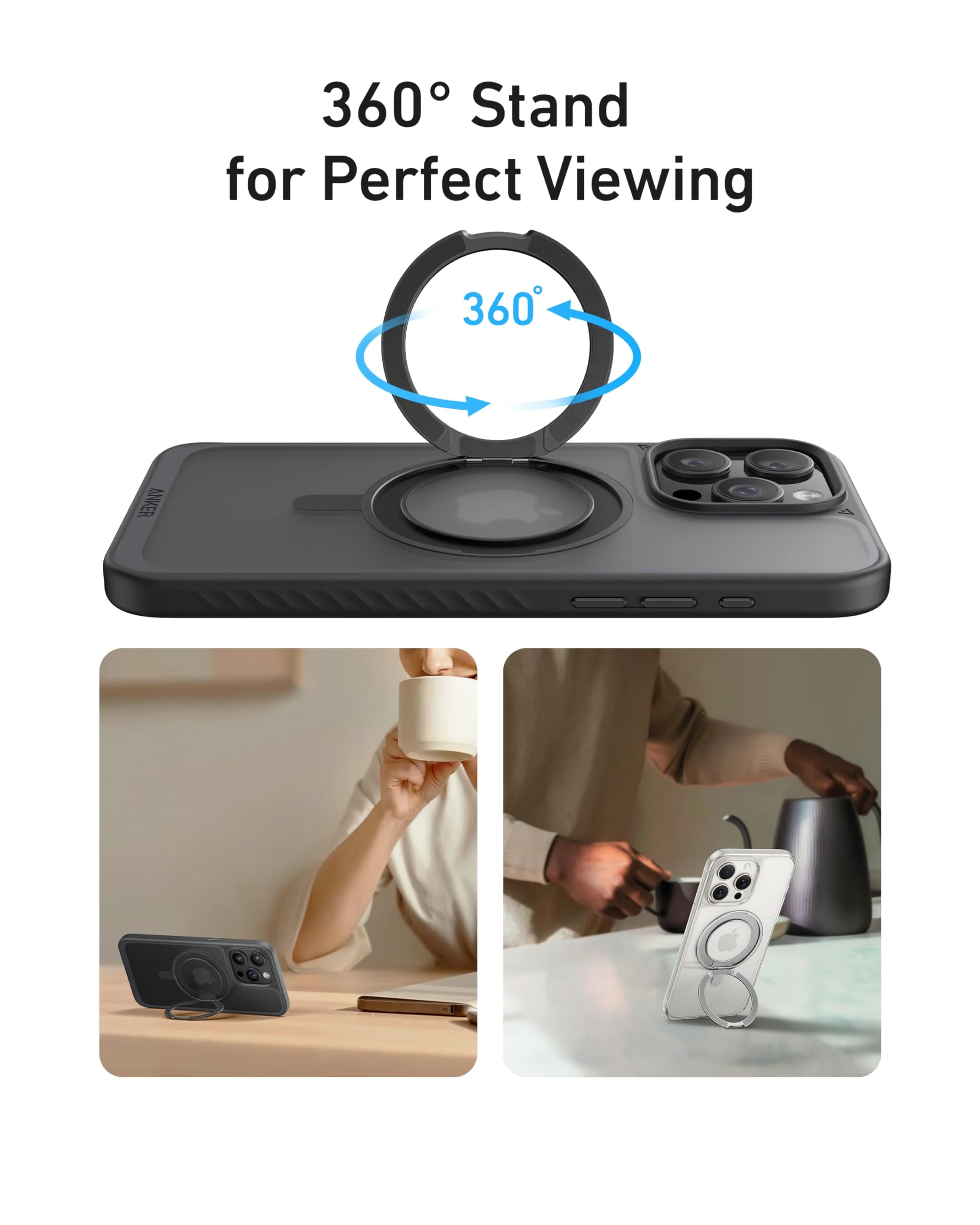 Anker MagGo Magnetic Case with Stand (360° Ring Stand, For iPhone)-Black Stone-iPhone 16 Pro - Image 14