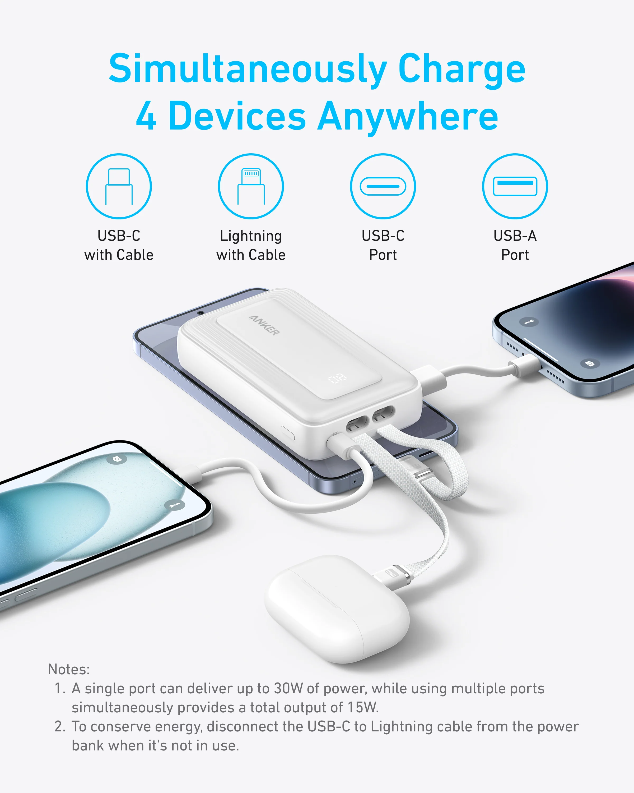 Anker Zolo Power Bank (10K, Built-In USB-C and Lightning Cable) + soundcore Liberty 5 | Noise Cancelling Earbuds, 2x Stronger Voice Reduction - Image 6