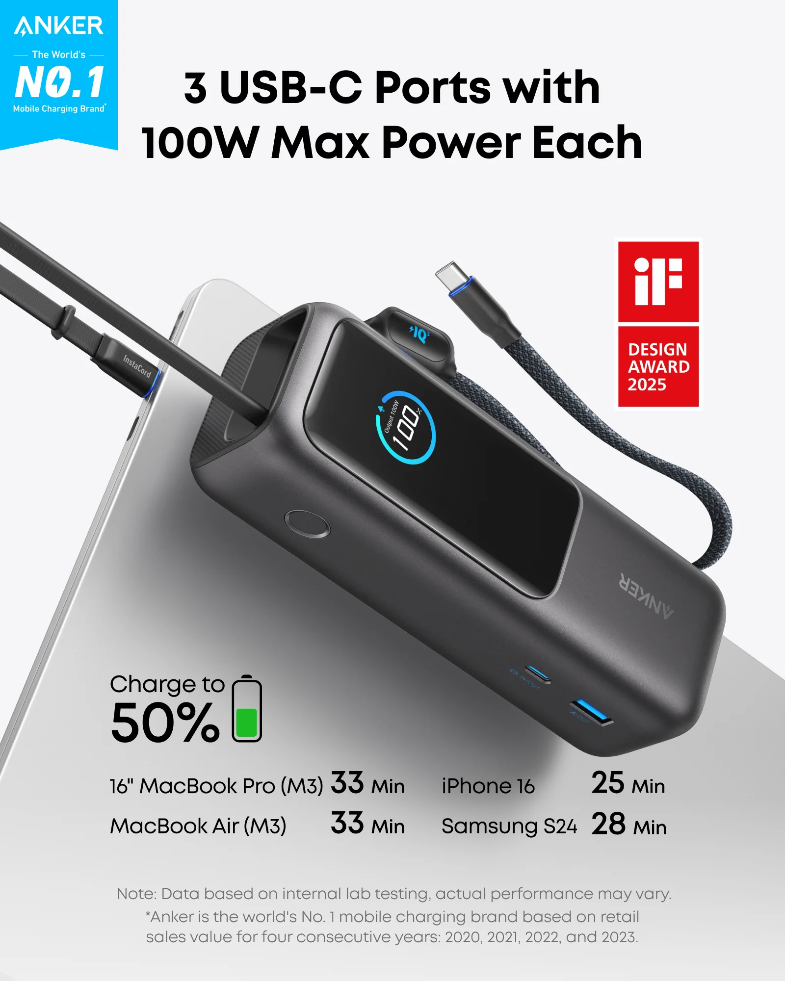 Anker Laptop Power Bank (25K, 165W, Built-In and Retractable Cables) + Liberty 4 NC | True-Wireless Noise Cancelling Earbuds - Image 3