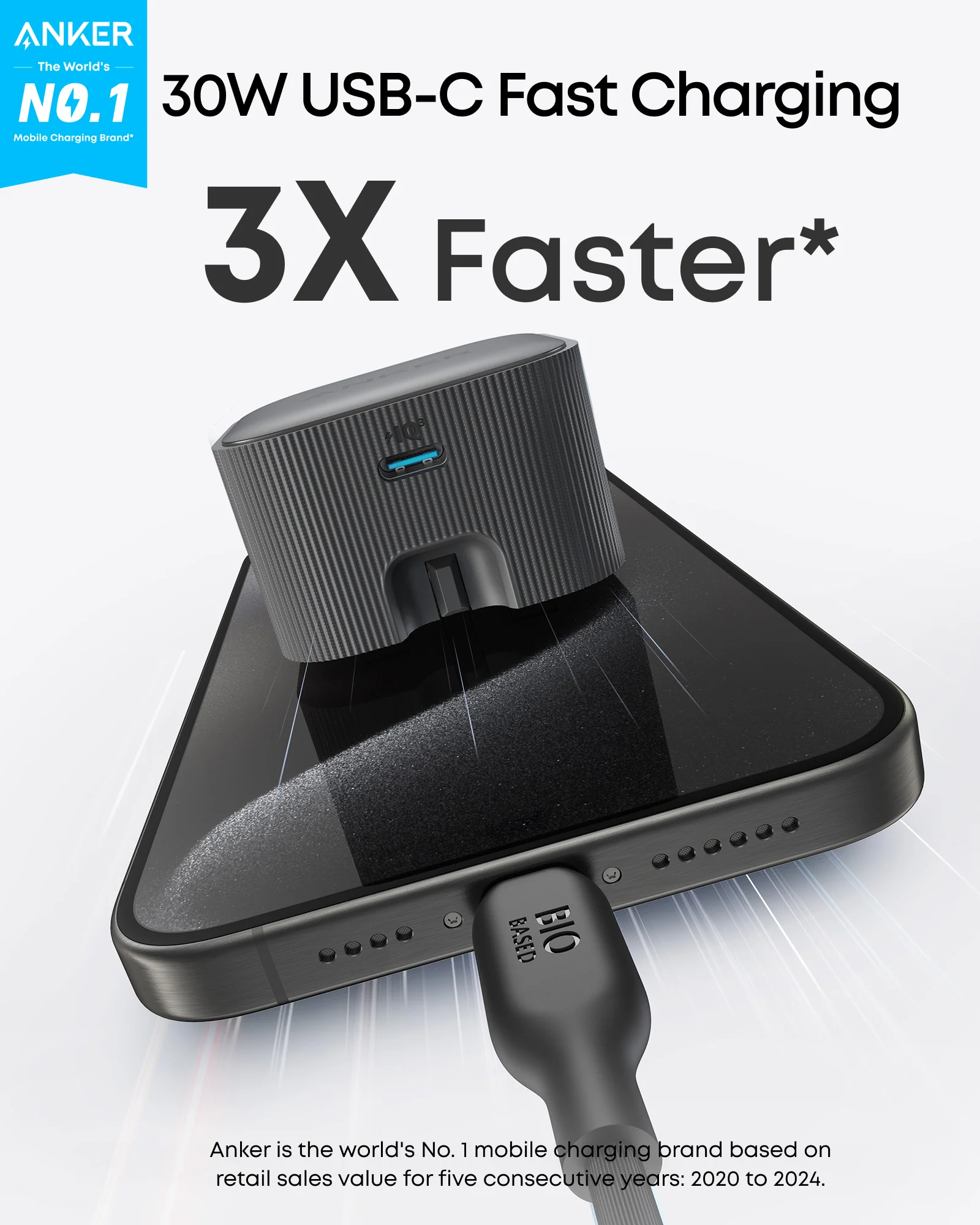 Anker Nano USB-C Wall Charger (30W) and USB-C to USB-C Cable (240W, Upcycled-Braided) - Image 3