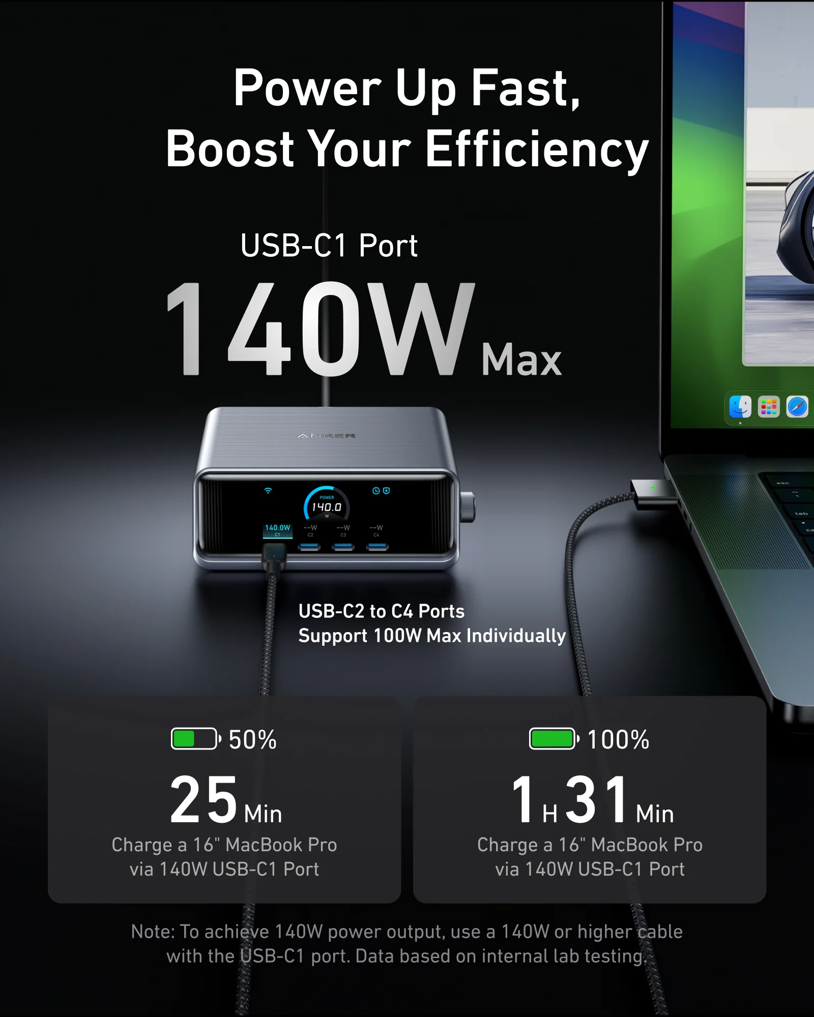 Anker Prime Charger (250W, 6 Ports, GaNPrime) and USB-C to USB-C Cable (240W, Upcycled-Braided) - Image 4