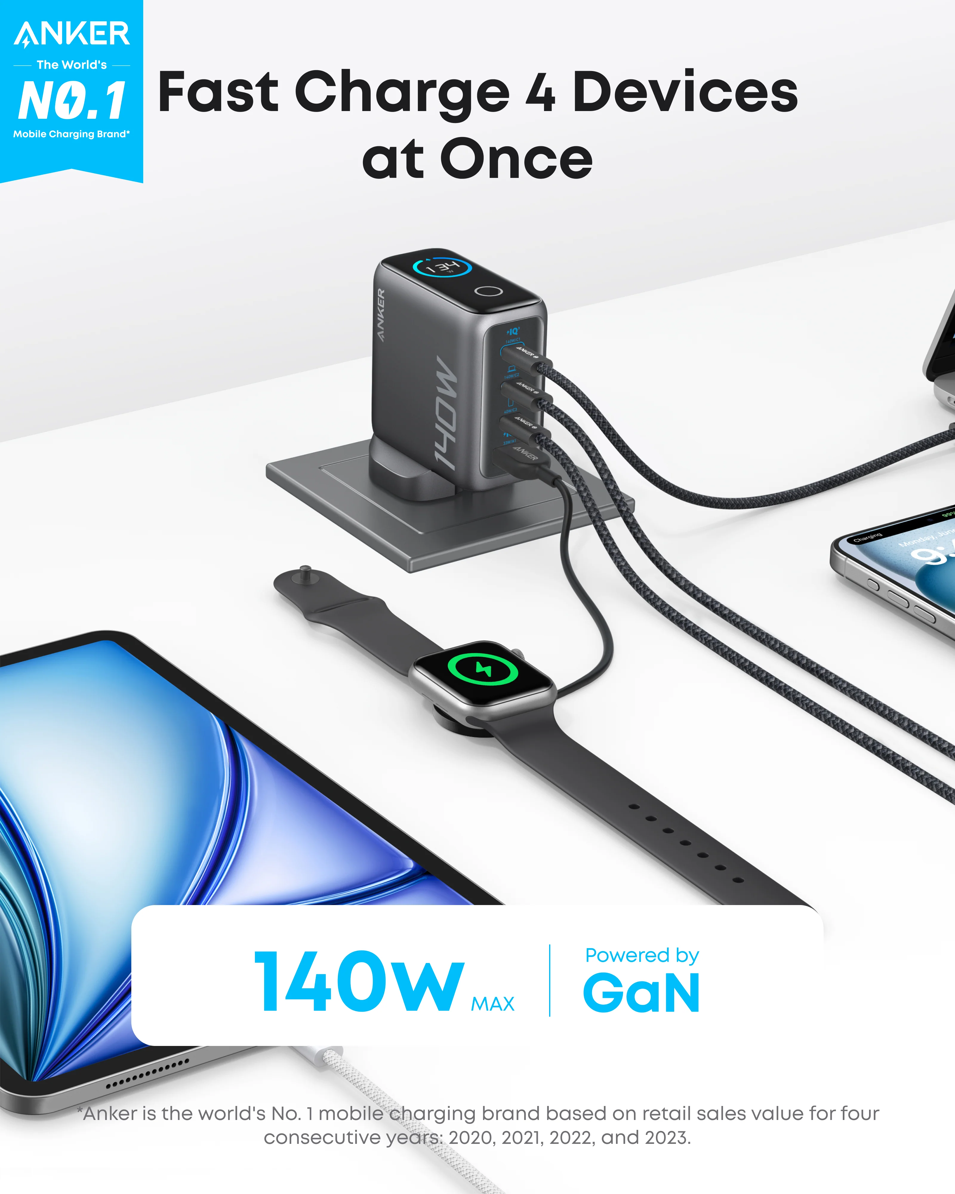 Anker Laptop Charger (140W, 4-Port, PD 3.1) with USB-C Cable + Anker MagGo Power Bank (10K, Slim) - Image 4