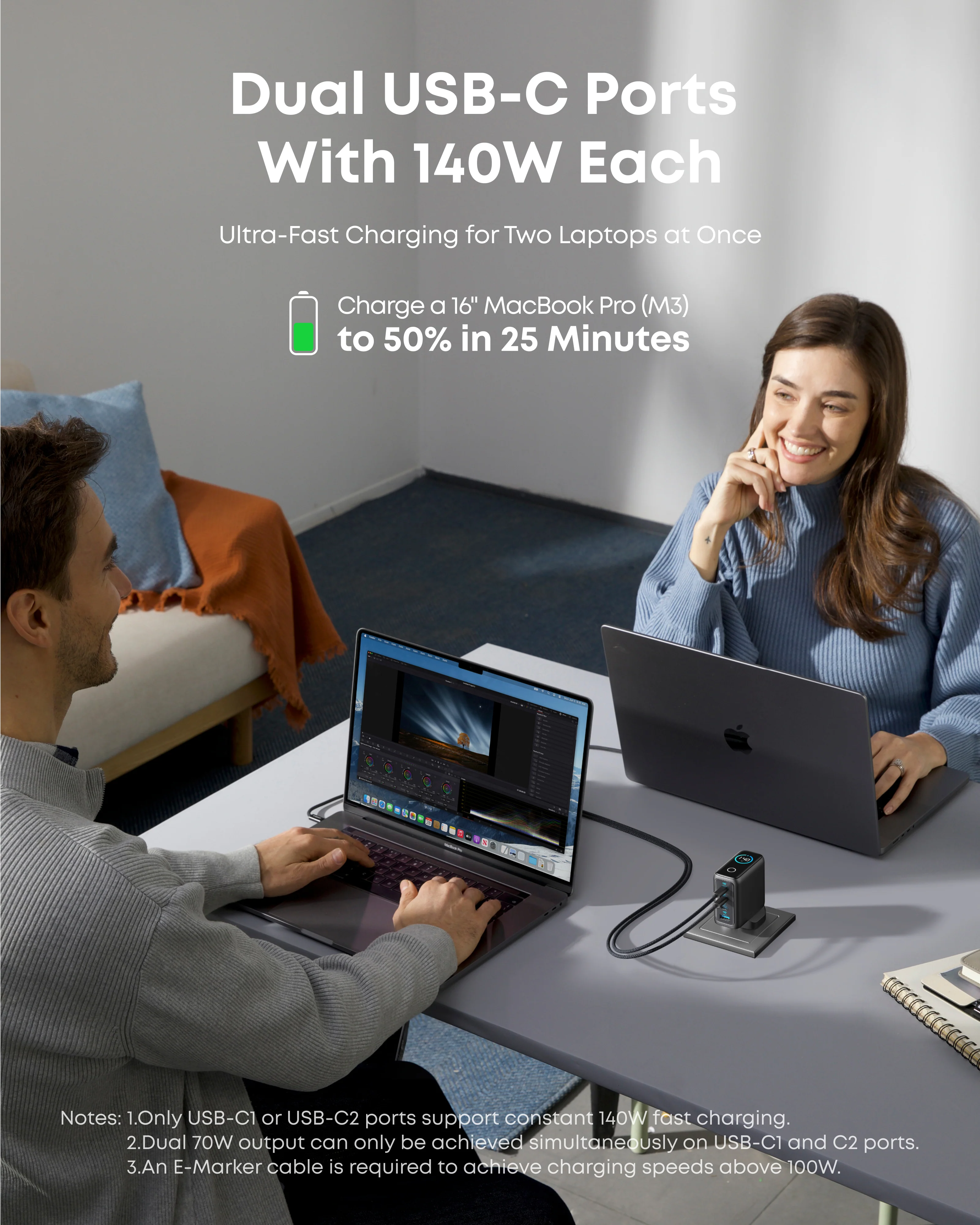Anker Laptop Charger (140W, 4-Port, PD 3.1) with USB-C Cable - Image 3
